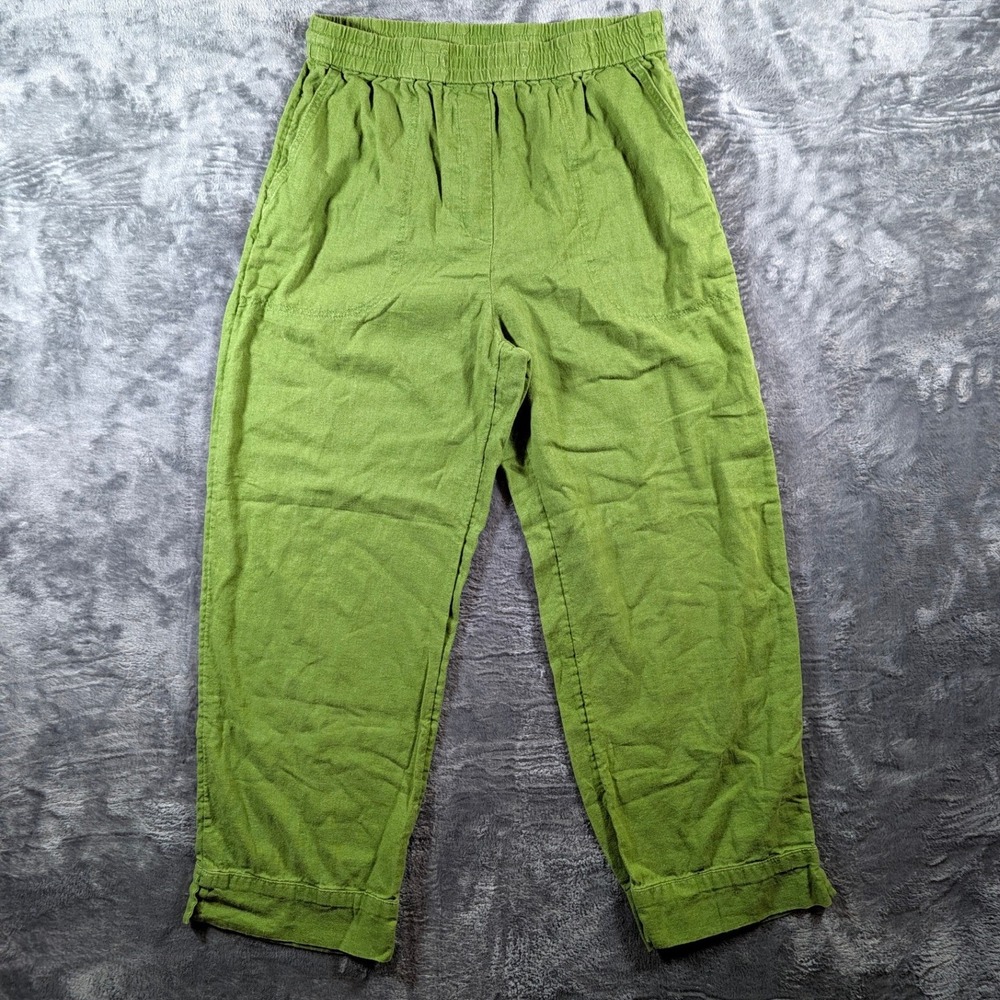 Banana Republic Women Linen Blend Straight High-Rise Pants S Green Cropped Boho
